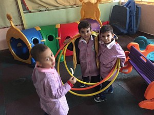 The Chatila kindergarten has a small playground on the roof, the only available space in the refugee camp; the children love it